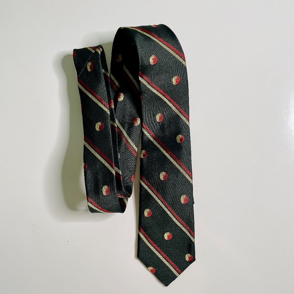 Gant by Michael Bastian Black Red Gold Stripe & Circle Dot Pattern Slim Silk Tie - Picture 2 of 10